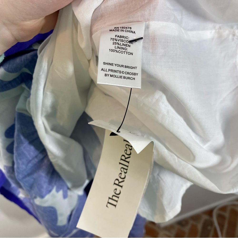 CROSBY by Mollie Burch Eloise Tie Linen-Blend Midi Dress Aegean Bloom Size XS - Picture 3 of 8